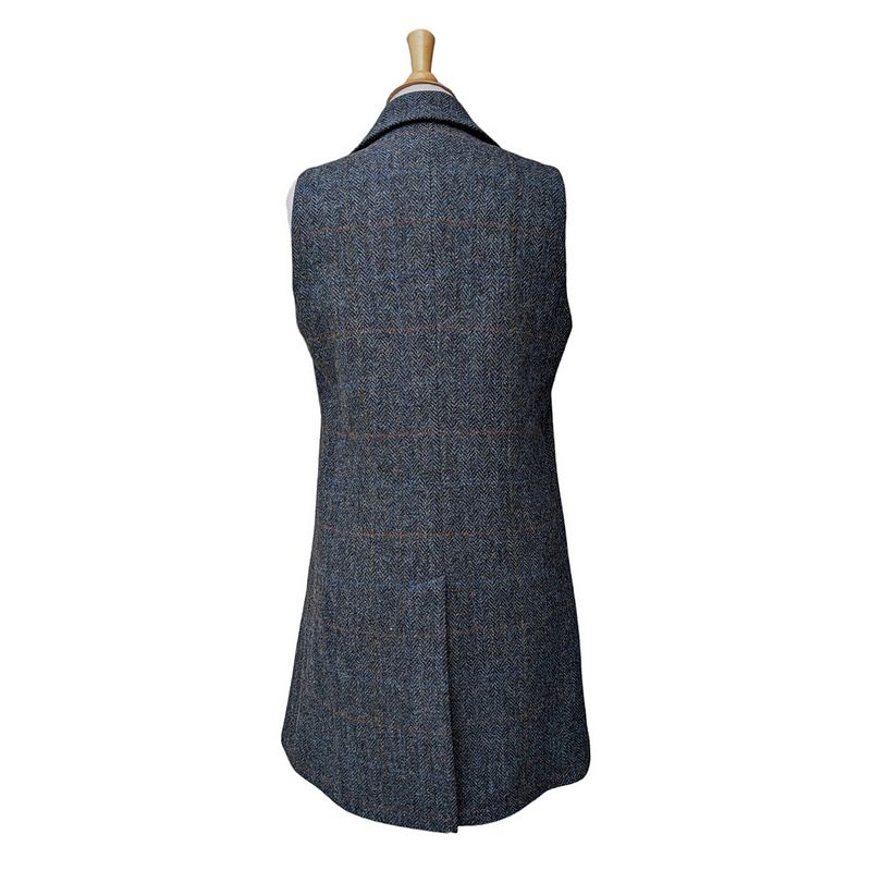 Eliz Scott Harris Tweed Taylor Long Gilet Blue HD509 back