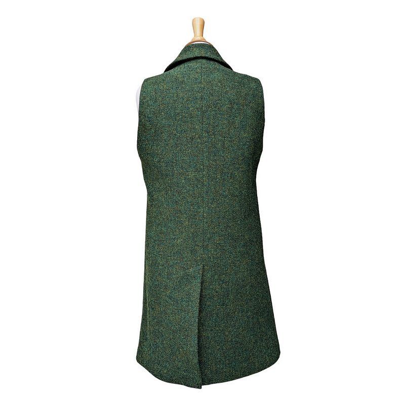 Eliz Scott Harris Tweed Taylor Long Gilet Green 252 back