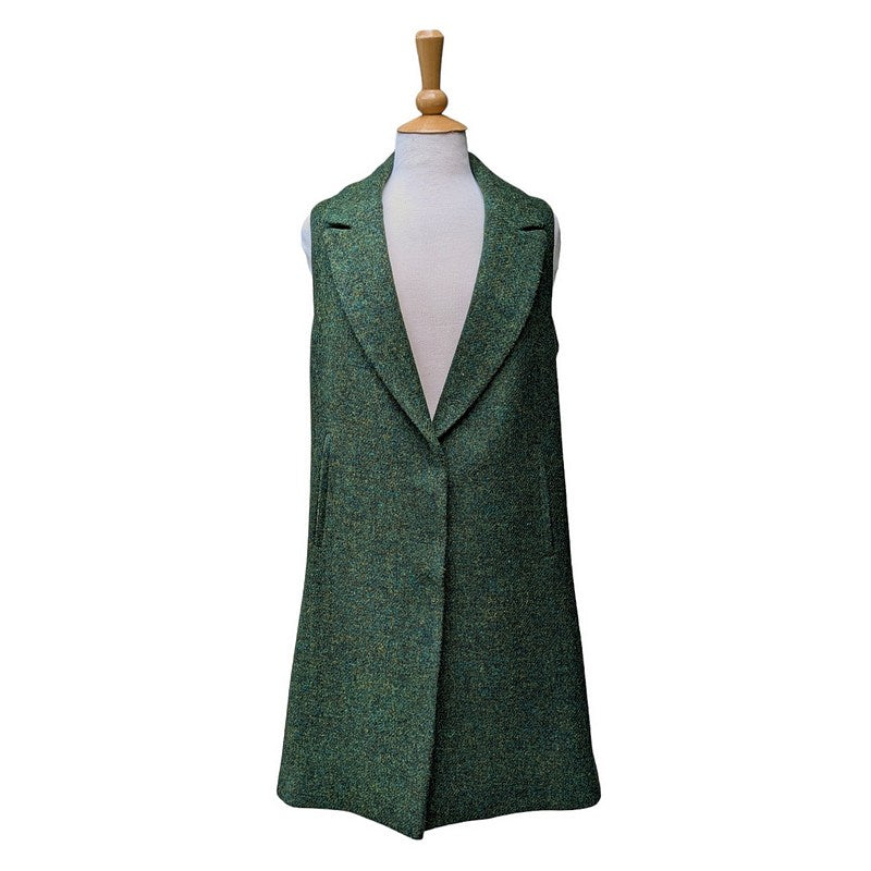 Eliz Scott Harris Tweed Taylor Long Gilet Green 252 front