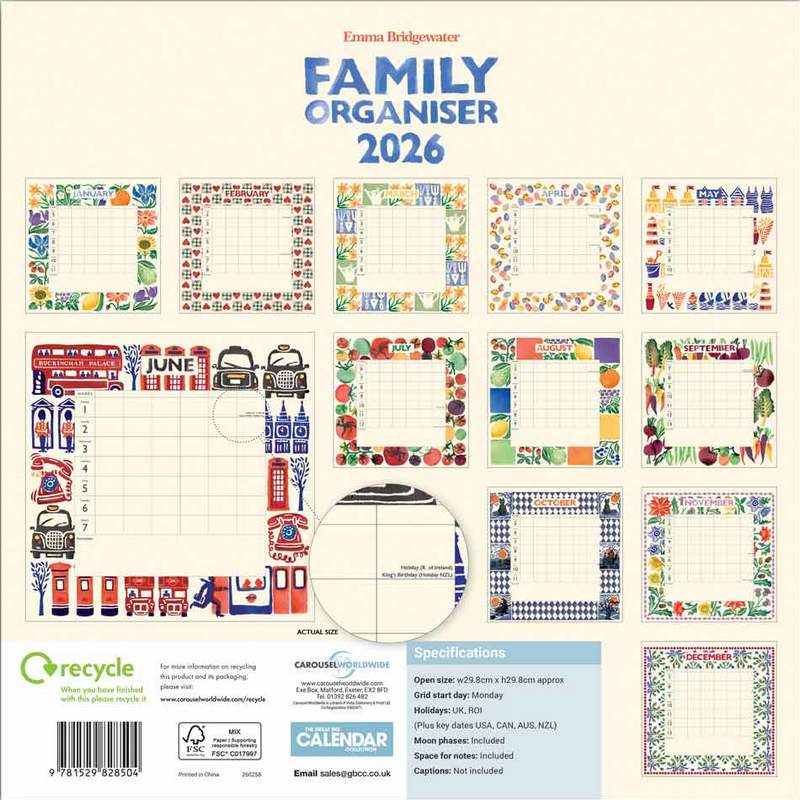 Emma Bridgewater Family Organiser 2026 Calendar rear