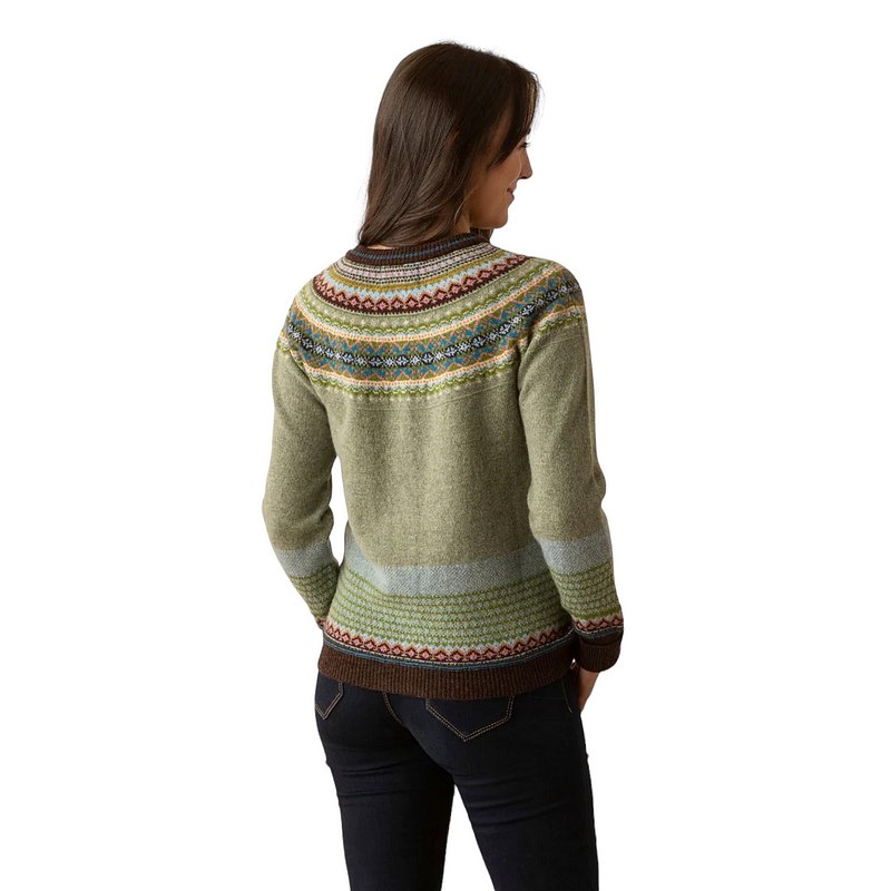 Eribe Knitwear Alpine Fairisle Merino Cardigan in Willow on model back