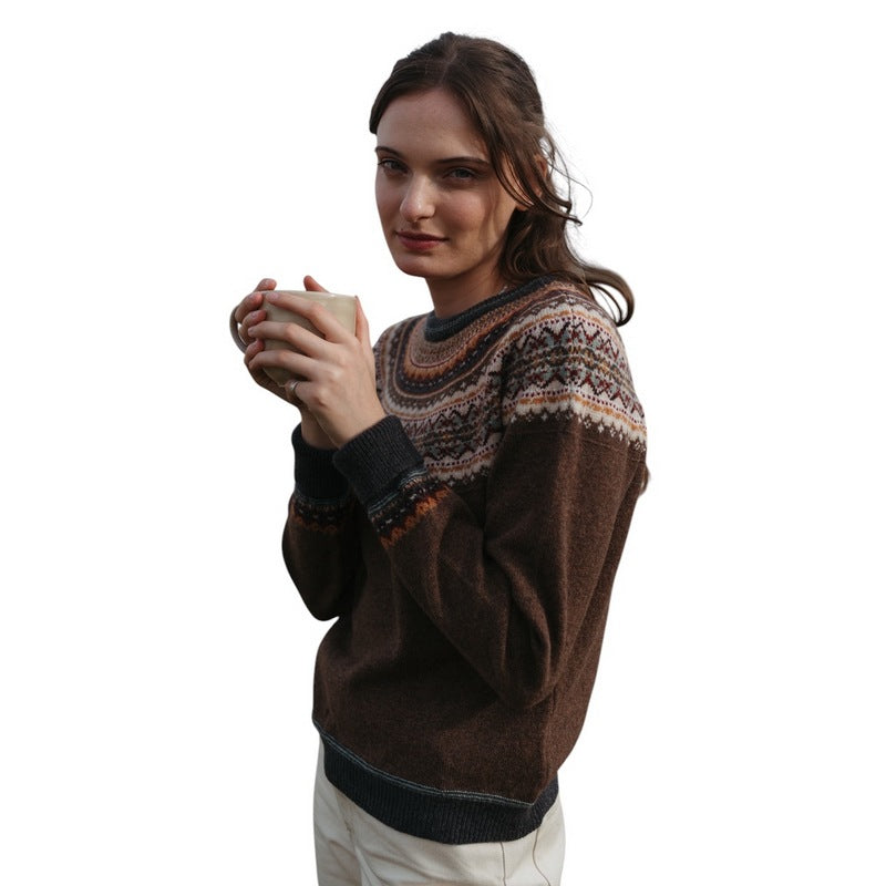 Eribe Knitwear Alpine Short Sweater Hazel on model side