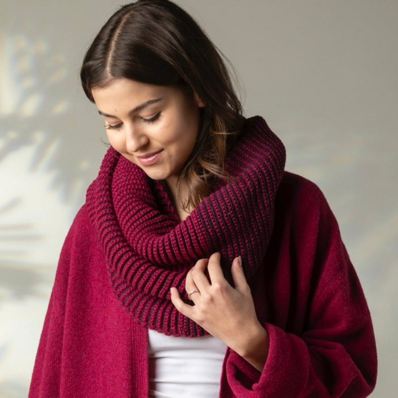 Eribe Knitwear Corry Tonal Cowl in Berry S4155 model