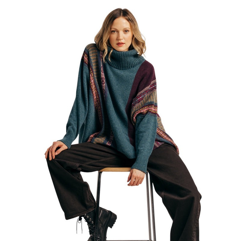Eribe Knitwear Montrose Cowl Sweater Hunter on model sitting front