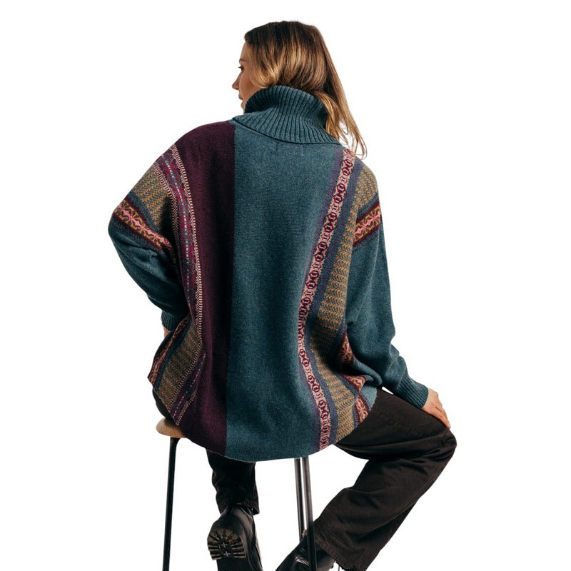 Eribe Knitwear Montrose Cowl Sweater Hunter on model sitting rear
