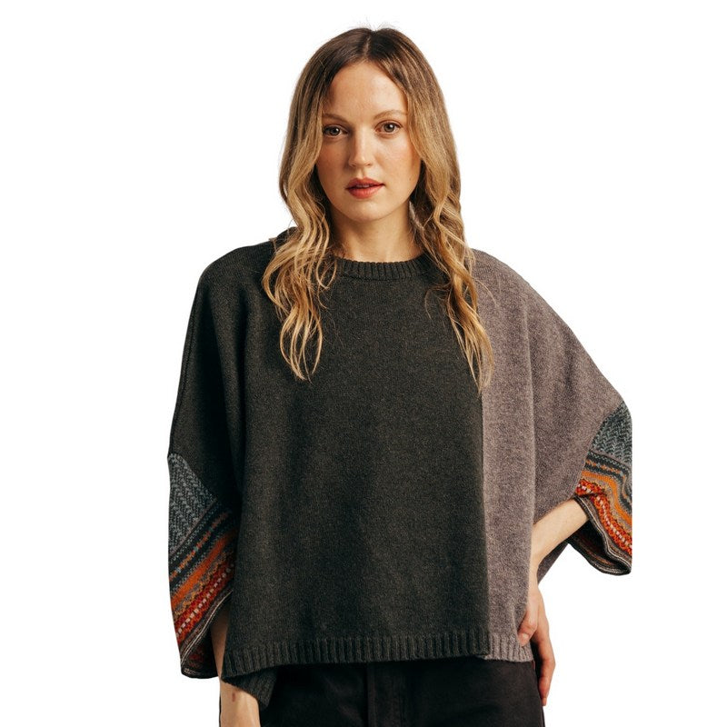 Eribe Knitwear Montrose Merino Wool Fairisle Panel Top Short Bracken on model front