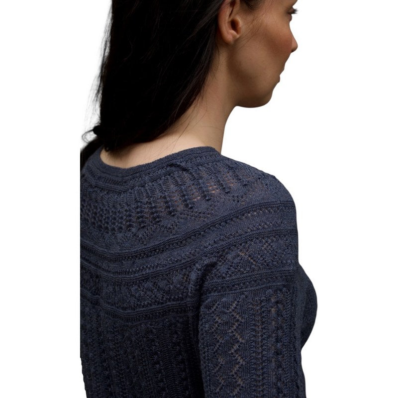 Eribe Knitwear Vaila Lace Sweater Denim Blue on model close-up