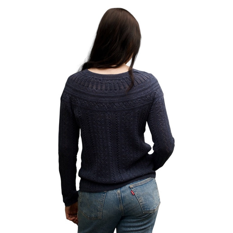 Eribe Knitwear Vaila Lace Sweater Denim Blue on model rear