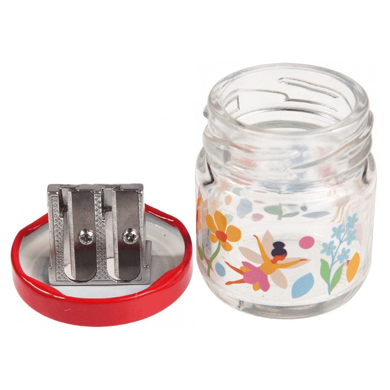 Fairies In the Garden Glass Jar Pencil Sharpener 29683 open