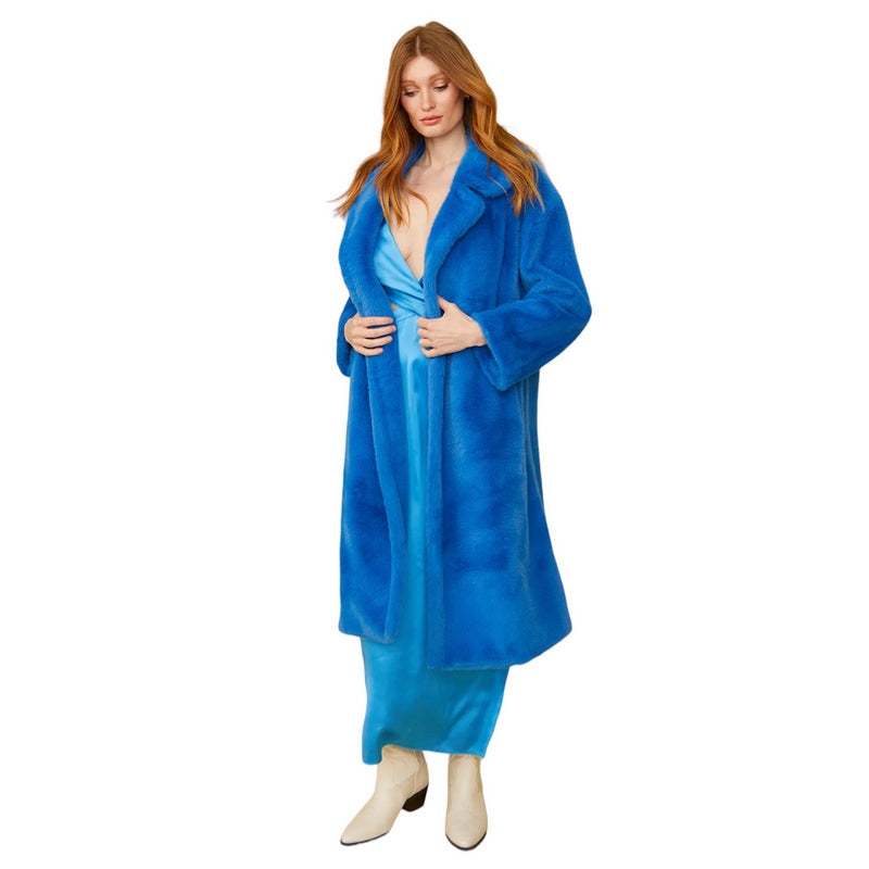 Faux Fur Midi Coat Greek Blue FMCT575A-07H on model front