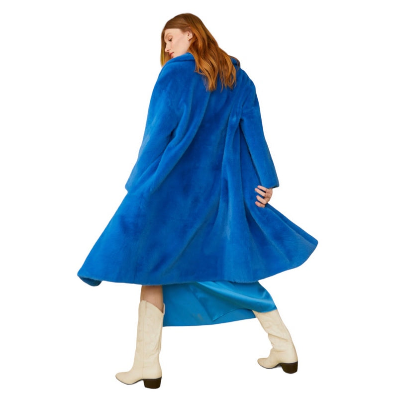 Faux Fur Midi Coat Greek Blue FMCT575A-07H on model back
