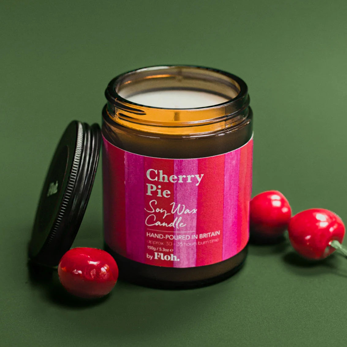 Floh Cherry Pie Apothecary Candle in Glass Jar AC88FH open
