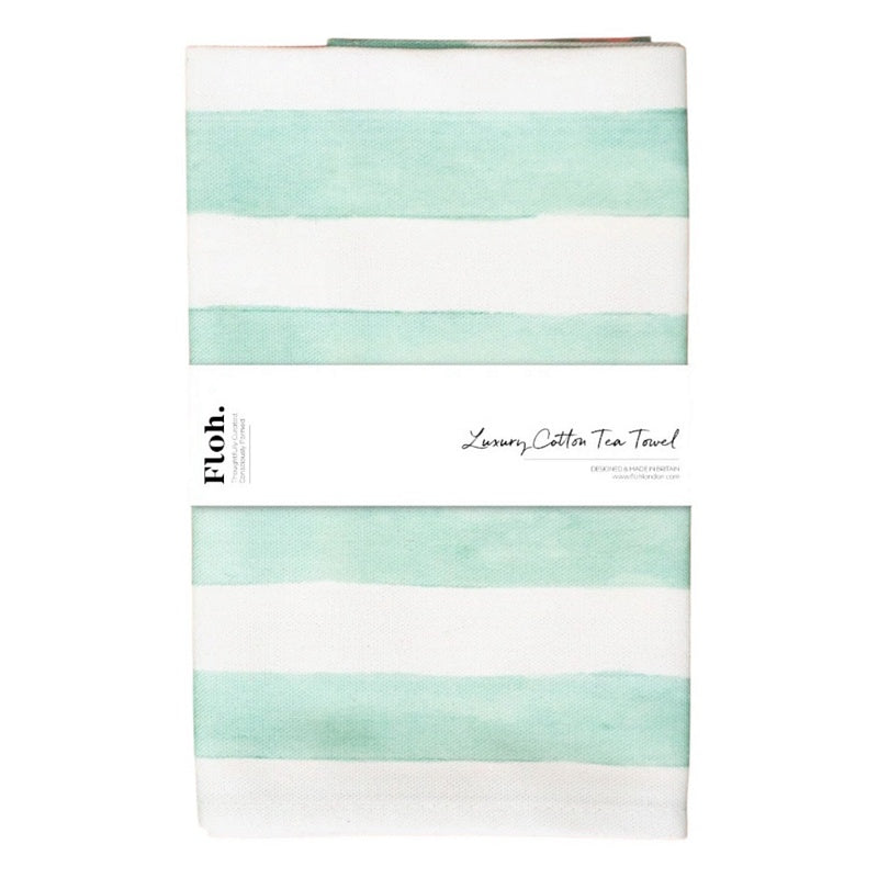 Floh Mint Striped Cotton Tea Towel LTT88FH folded
