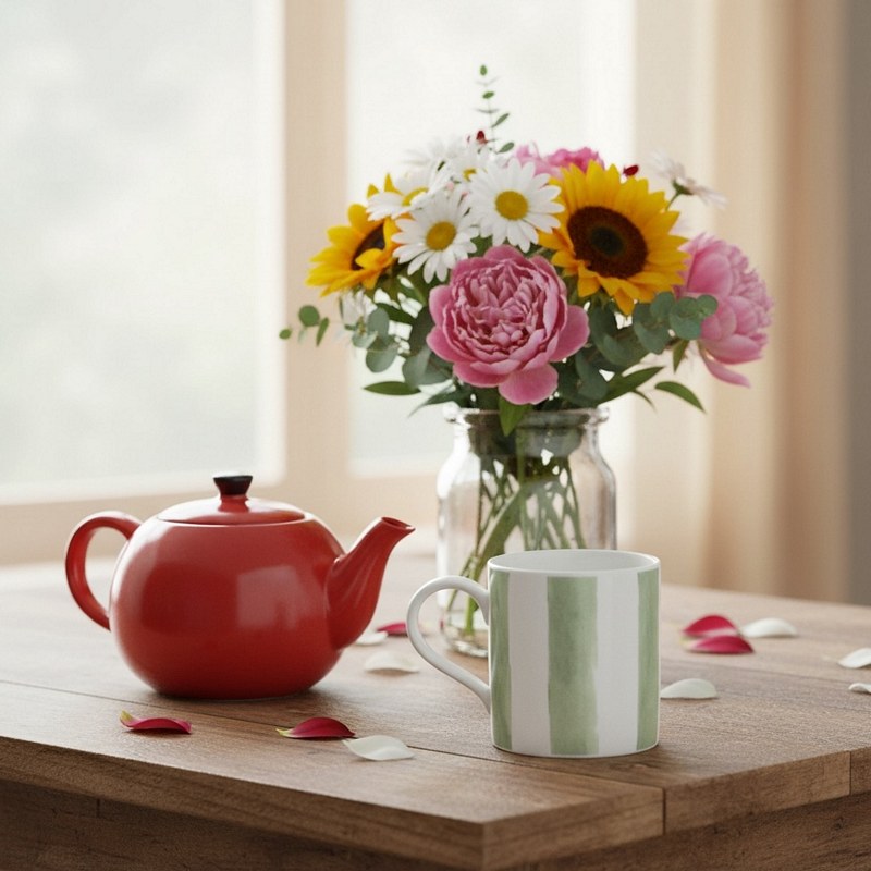 Floh Olive Green Striped Bone China Mug FM52FH lifestyle