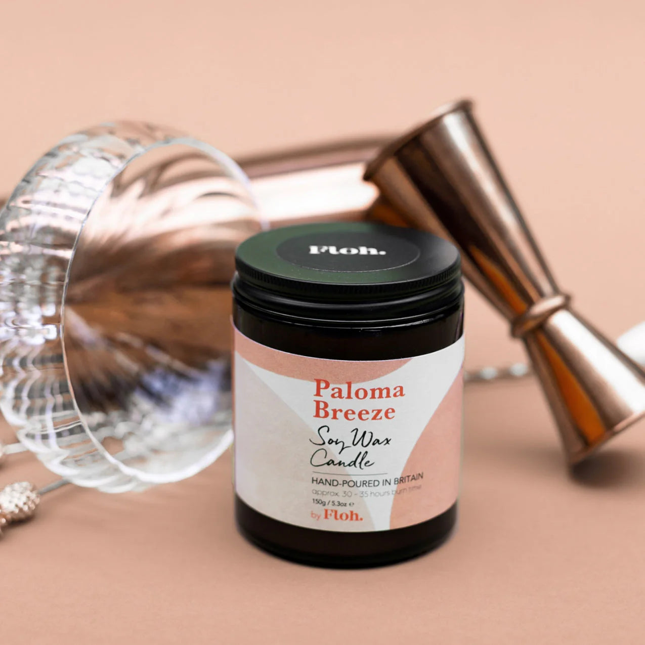 Floh Paloma Breeze Apothecary Candle in Glass Jar AC90FH with cocktail measure