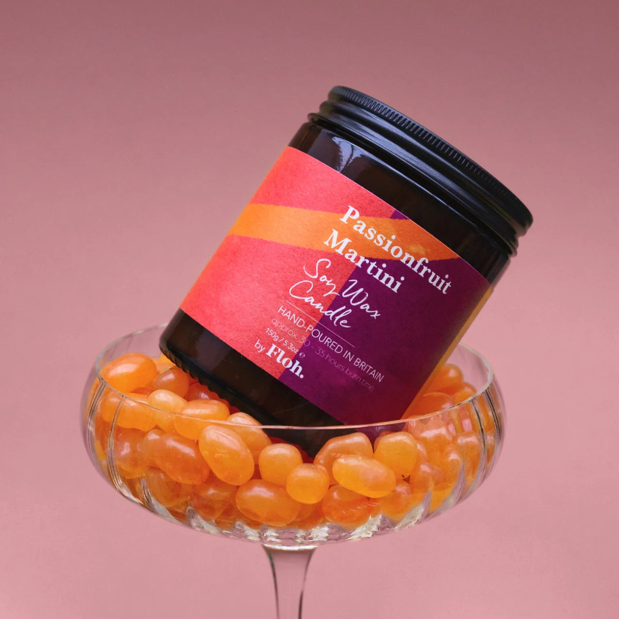 Floh Passionfruit Martini Apothecary Candle in Glass Jar AC91FH in cocktail glass