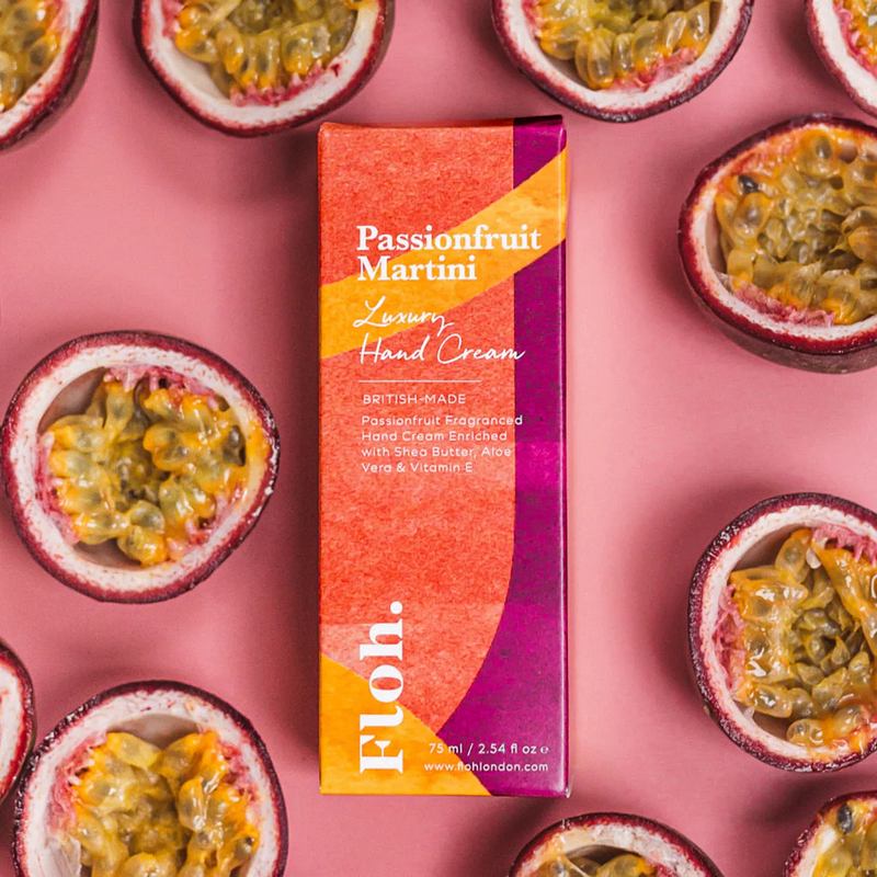 Floh Passionfruit Martini Luxury Hand Cream HC91FH box with fruit slices