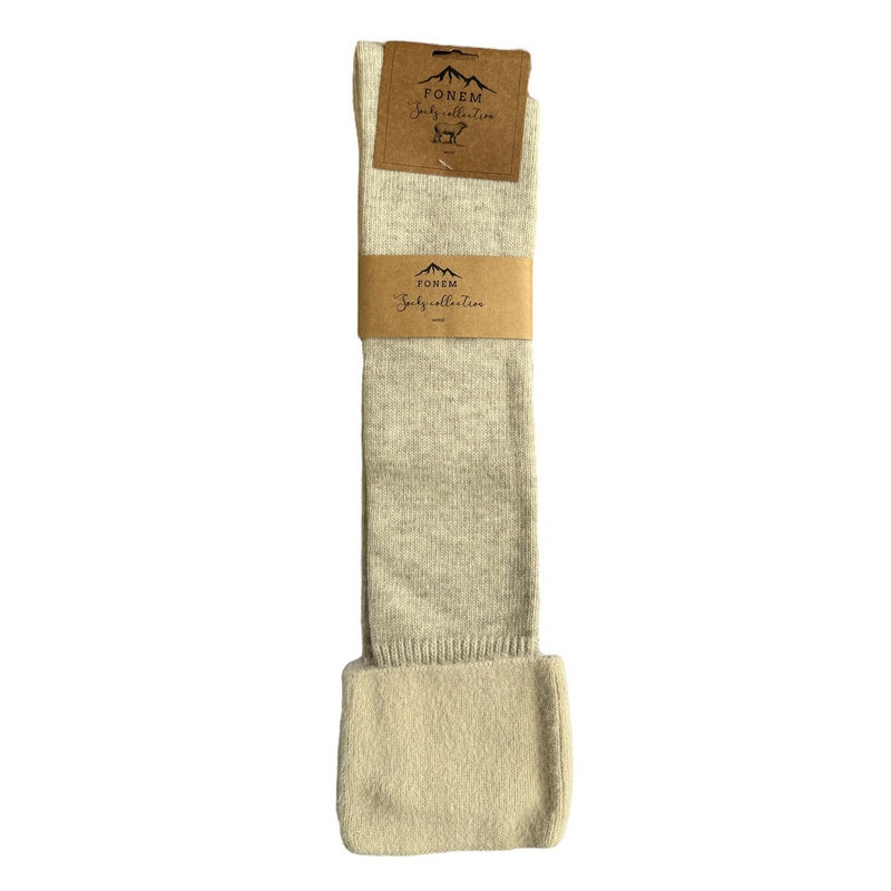 Fonem Cuff Wool Socks Light Beige packaged