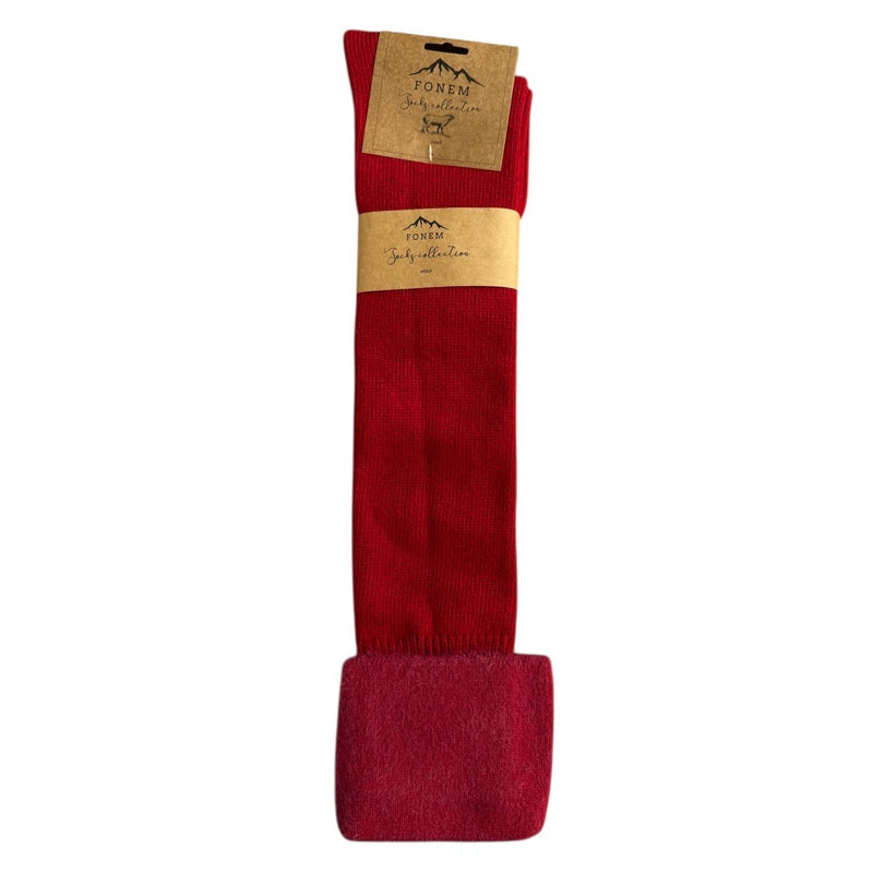 Fonem Cuff Wool Socks Rich Red packaged