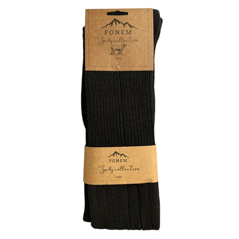 Fonem Women's Knee High Wool Socks Black folded