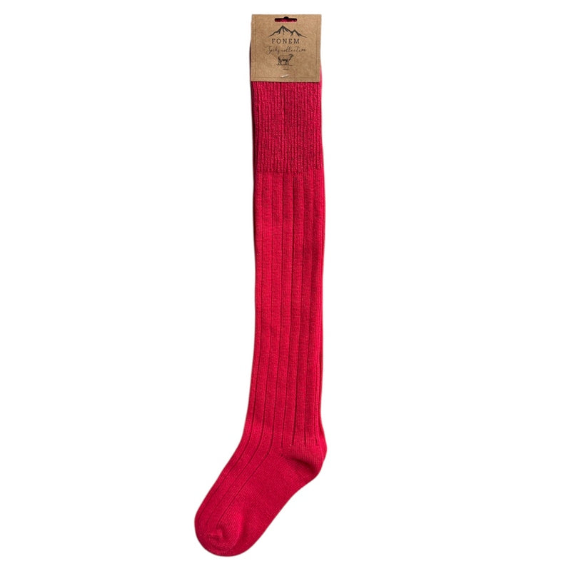 Fonem Women's Knee High Wool Socks Red flat