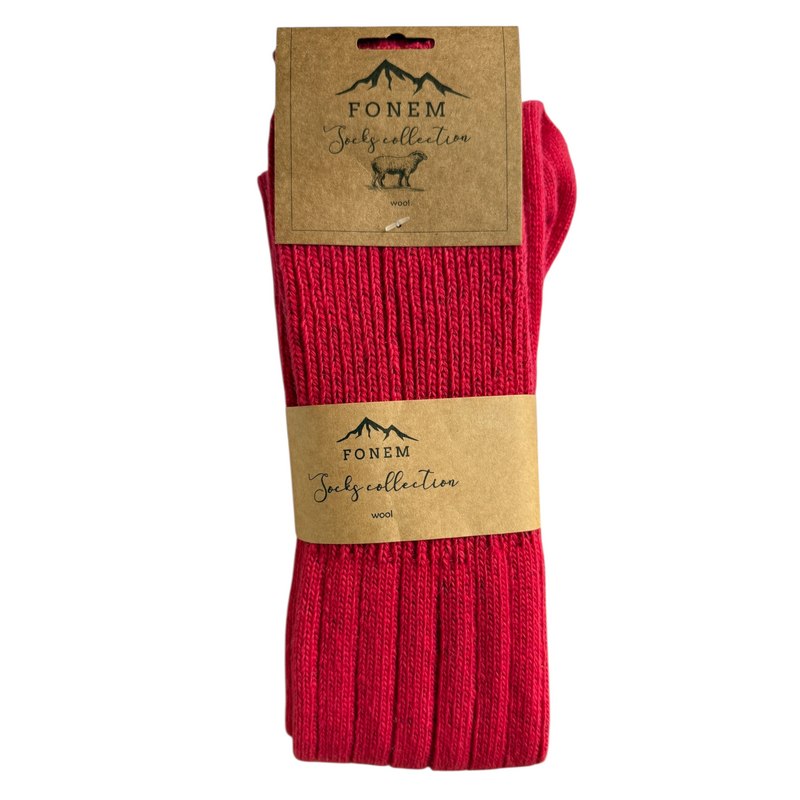 Fonem Women's Knee High Wool Socks Red packaged