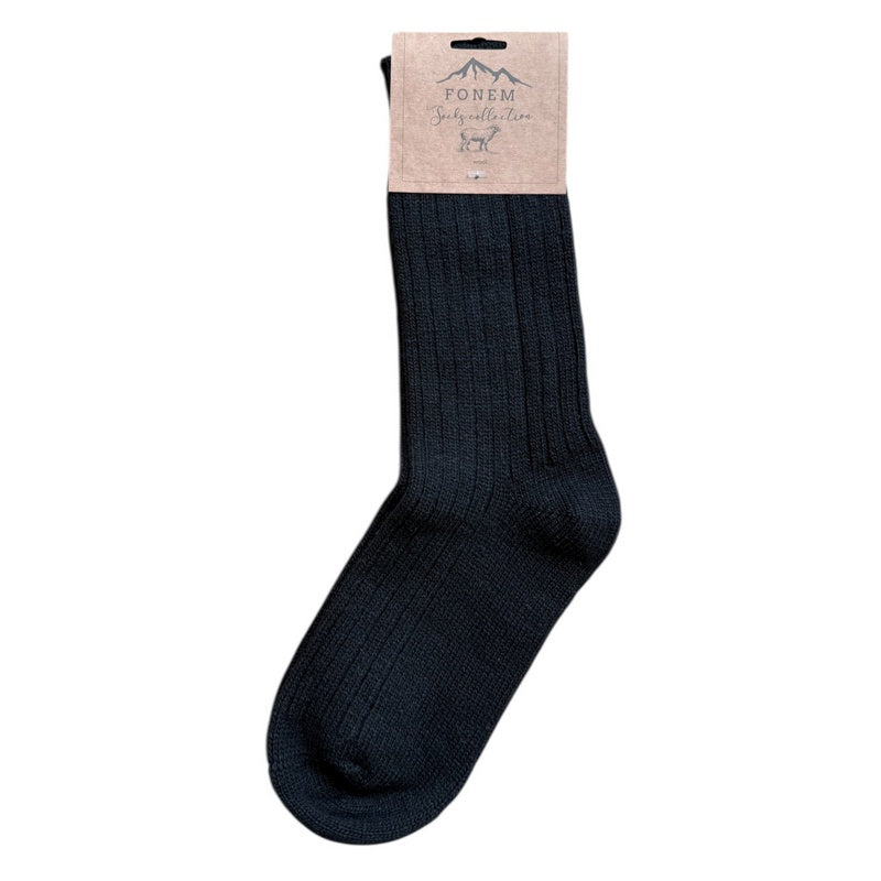 Fonem Women's Ribbed Wool Socks Black flat