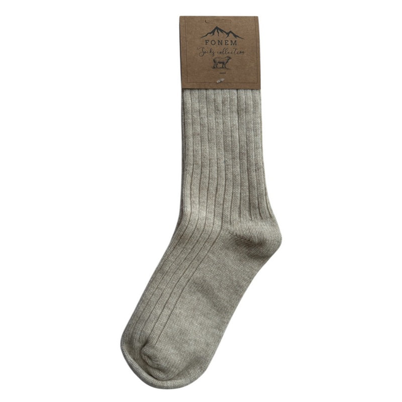 Fonem Women's Ribbed Wool Ankle Socks Light Beige flat