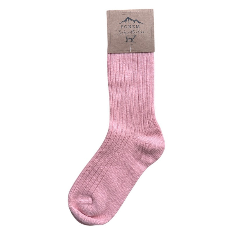 Fonem Women's Ribbed Wool Socks Pink flat