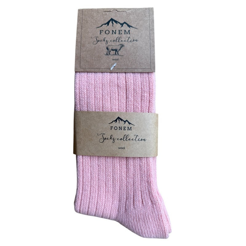 Fonem Women's Ribbed Wool Socks Pink folded