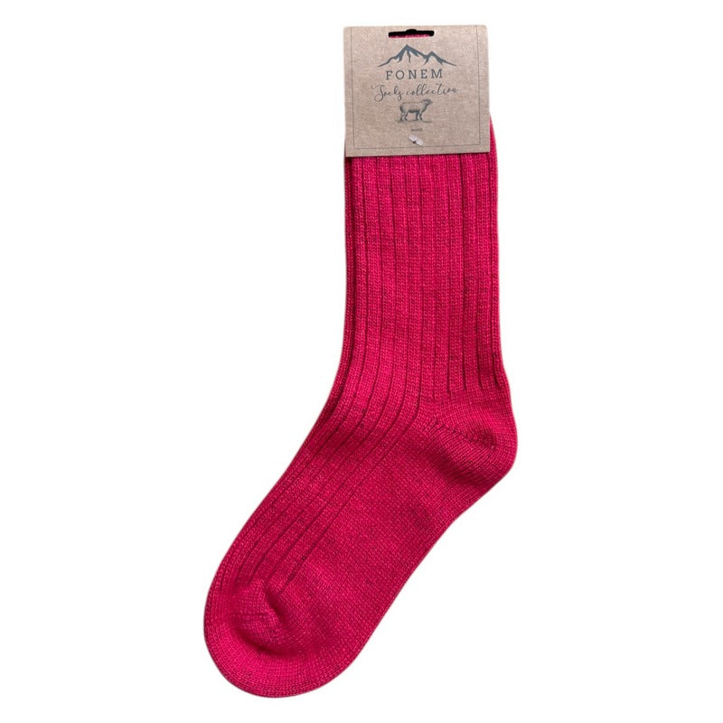 Fonem Women's Ribbed Wool Socks Rouge Red flat