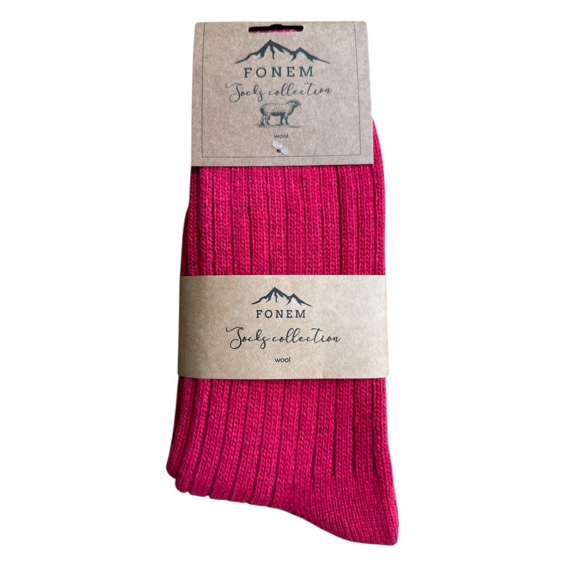 Fonem Women's Ribbed Wool Socks Rouge Red folded