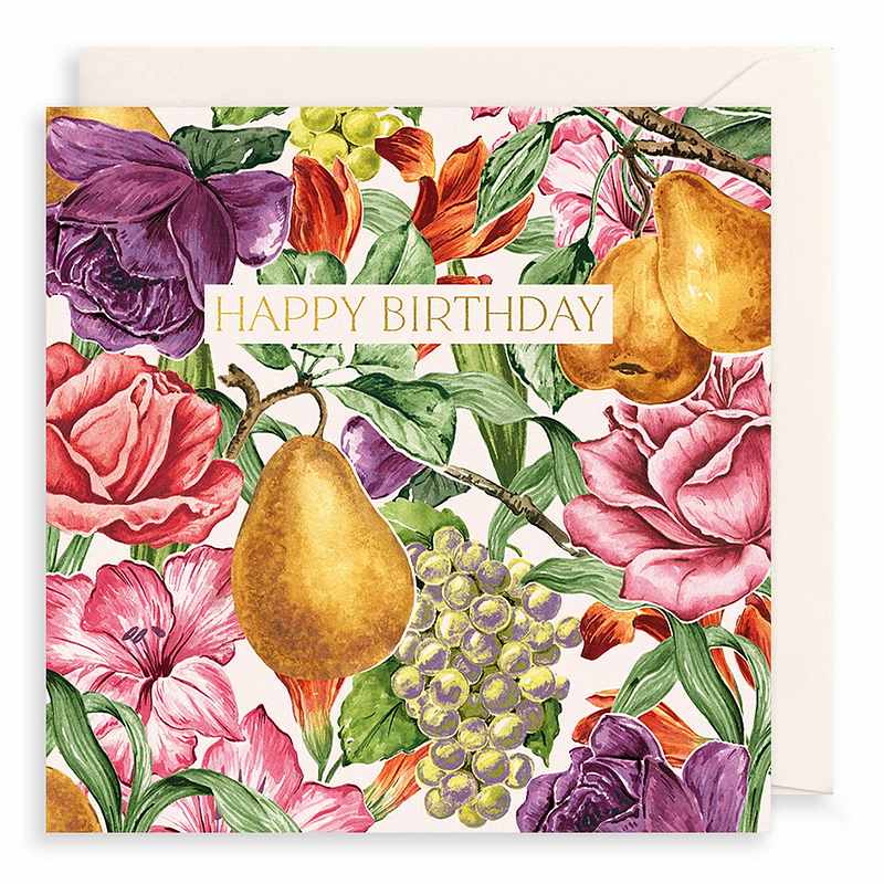 Fruit and Floral Stained Glass Birthday Card EH12 front