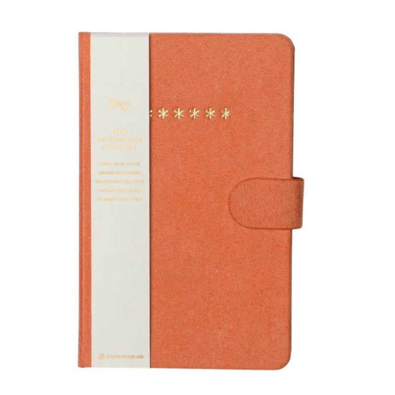 Gentlemen's Hardware Mini Password Journal Asterisks Orange PWJ-10022EU front with label