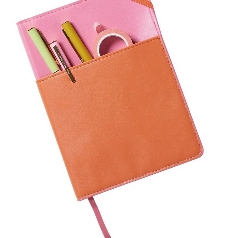 Gentlemen's Hardware Vegan Leather Pocket Journal Pink & Chili PJ-1000EU front with pocket