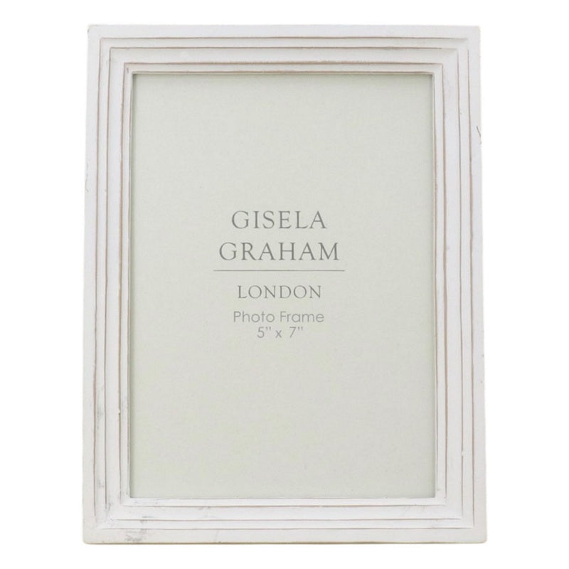 Gisela Graham Antique White Groove 5x7 Resin Picture Frame 36821 front