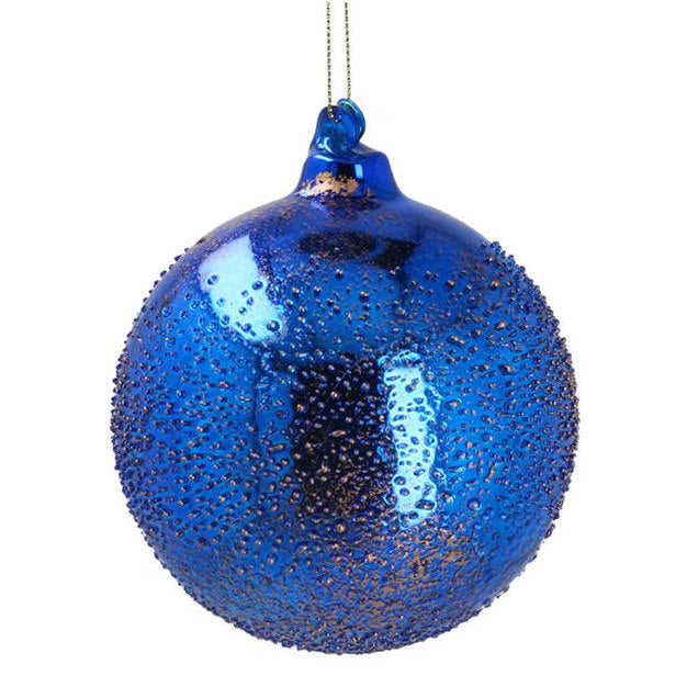 Gisela Graham Blue Embossed Glass Bauble Decoration 02629 main