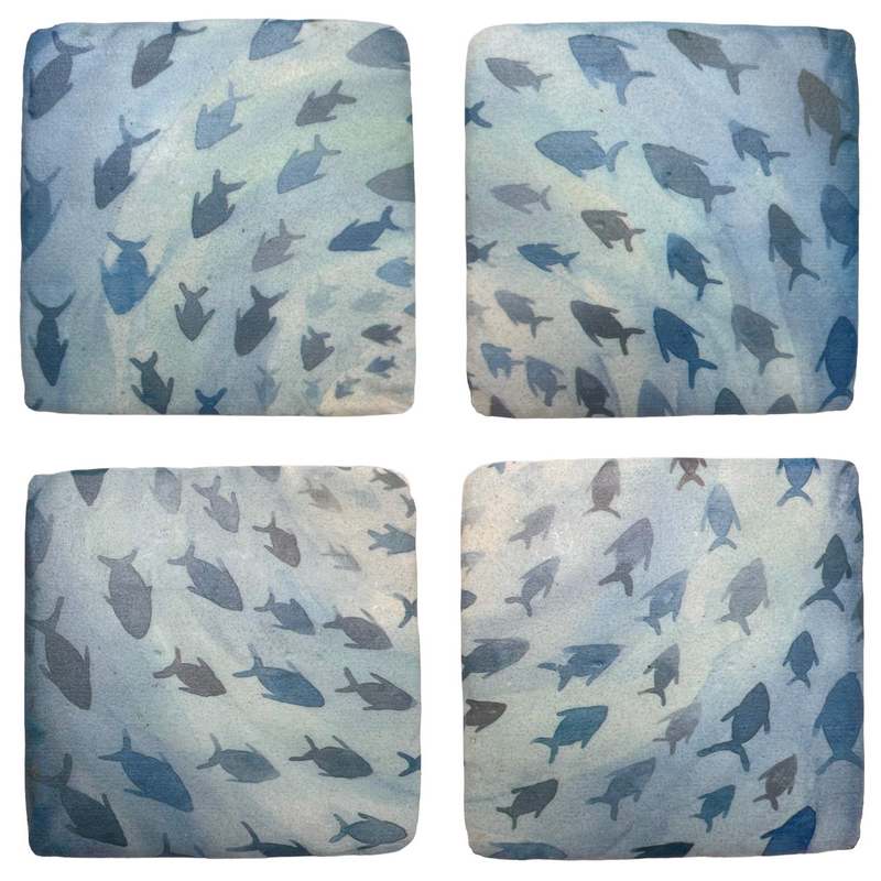 Gisela Graham Blue Fish Vortex Resin Coaster 33315 set of 4