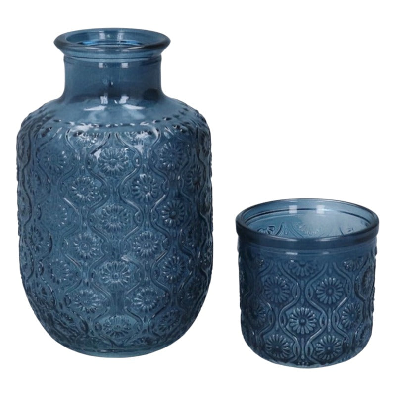 Gisela Graham Blue Glass Daisy Water Carafe Set 35748 separate