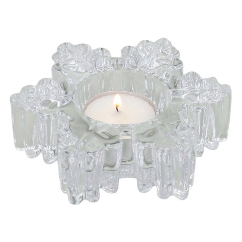 Gisela Graham Clear Glass Snowflake Nite Lite Holder 51386 with lit T-lite