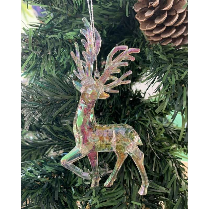 Gisela Graham Clear Lustre Acrylic Deer Decoration 16016 on tree