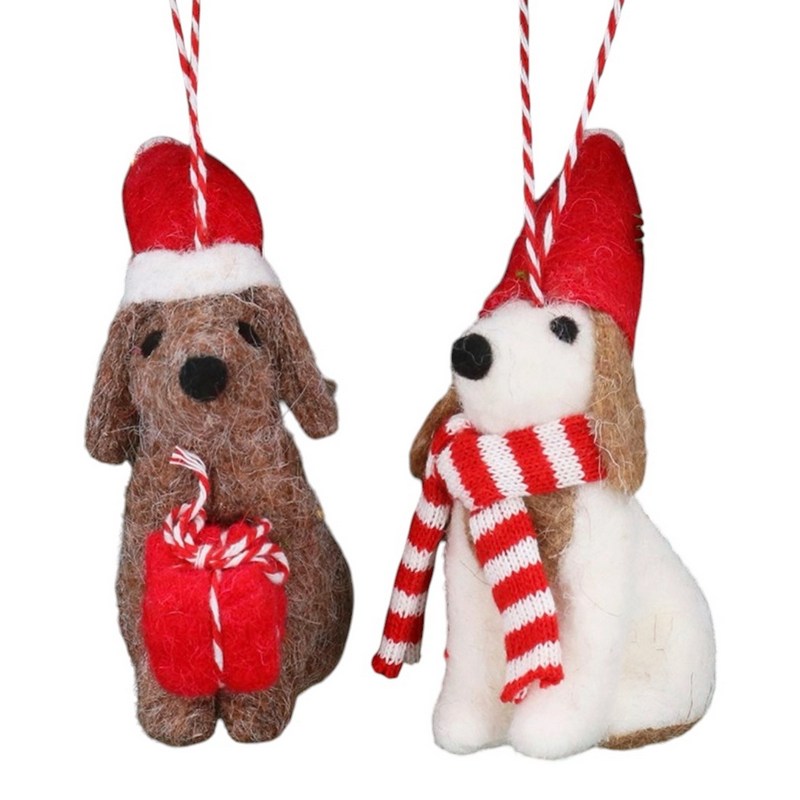 Gisela Graham Dog with Santa Hat Mixed Wool Decoration 11725 selection
