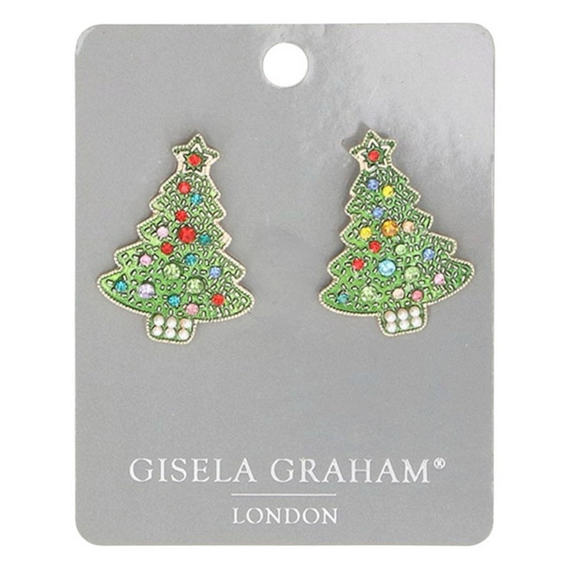 Gisela Graham Earrings Jewelled Christmas Tree 39434 on card