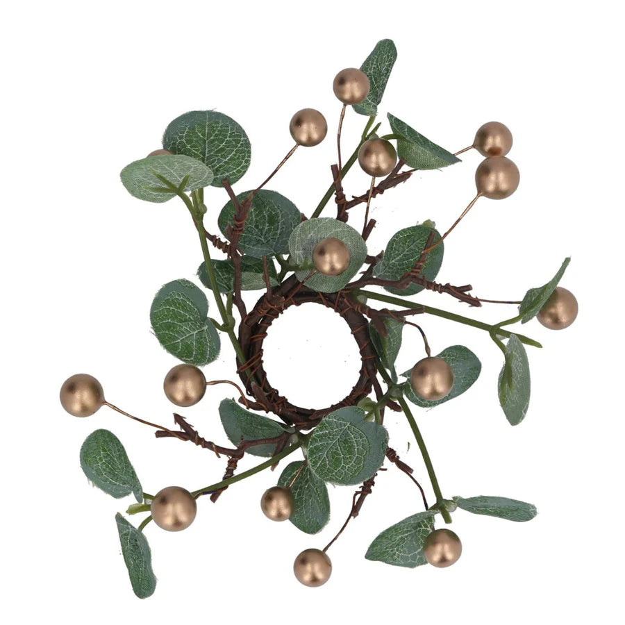 Gisela Graham Eucalyptus & Gold Berry Candle Ring 50685 main
