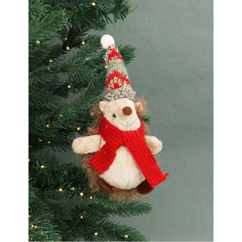 Gisela Graham Fabric Hedgehog With Hat & Scarf Decoration 10568 on tree