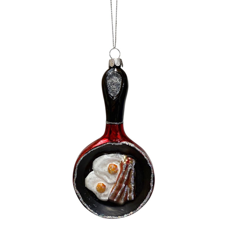 Gisela Graham Frying Pan with Bacon and Eggs Glass Decoration 01691 front