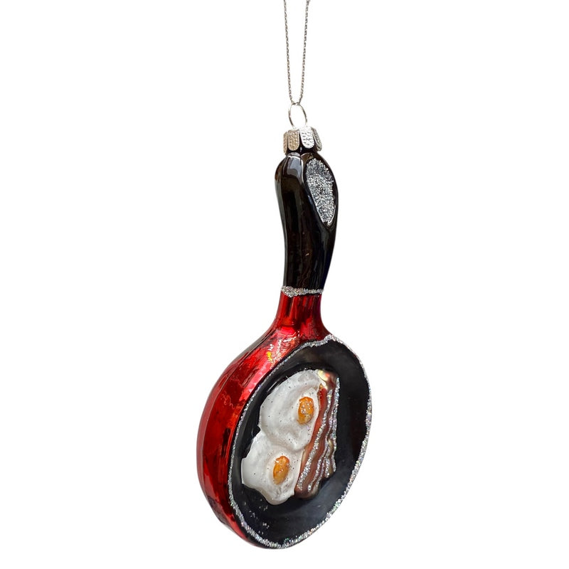 Gisela Graham Frying Pan with Bacon and Eggs Glass Decoration 01691 side
