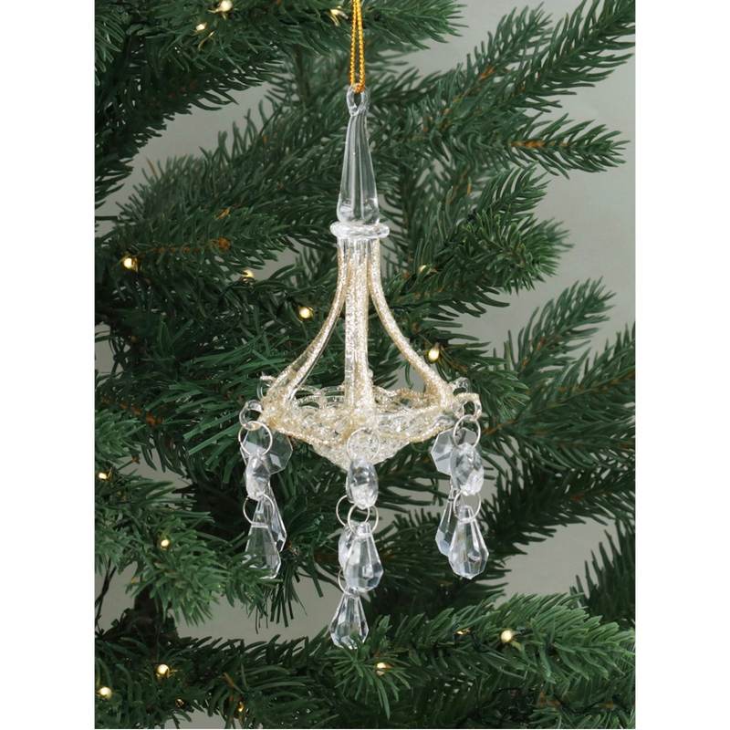 Gisela Graham Glass Chandelier with Gold Beading Decoration Small 01230 on tree