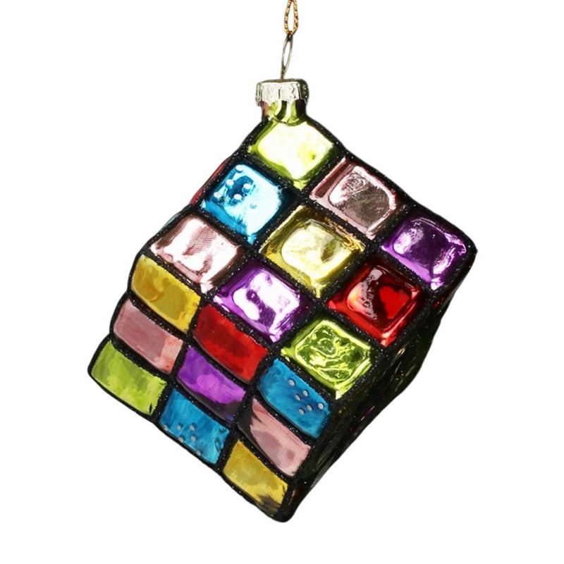 Gisela Graham Glass Rubik's Cube Christmas Decoration 01246 main