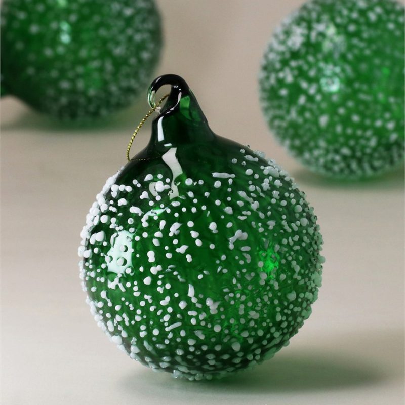 Gisela Graham Green Glass Ball Raised White Snow Decoration 01122 lifestyle